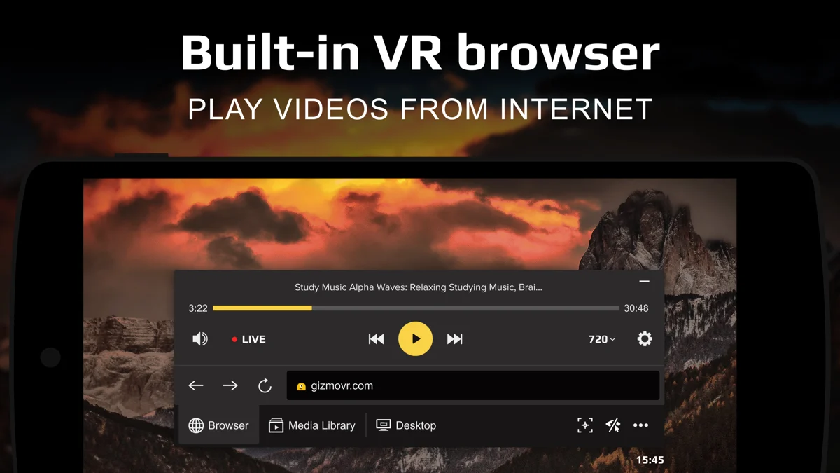 GizmoVR built-in browser and immersive video player