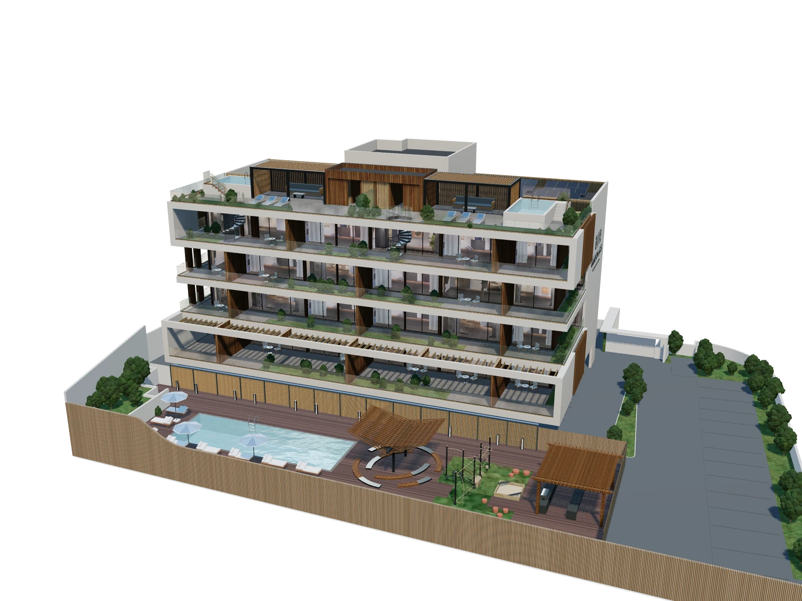 Interactive 3D model of Nicolas Residences, with apartments and terraces