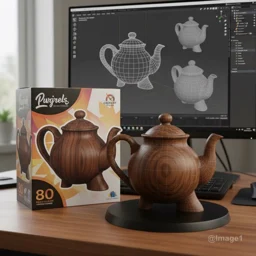 A photograph transformed into a miniature teapot scene with Image1