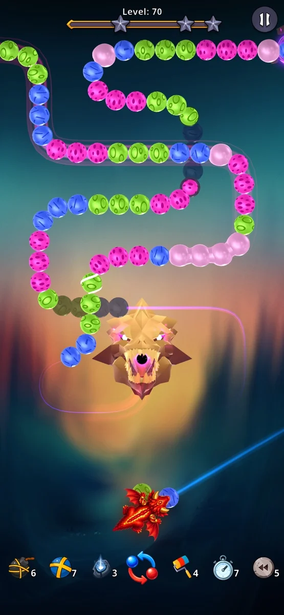 A winding chain of colorful marbles in Zooma